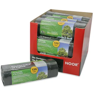 Produktbild von Noor Müllsäcke Profi L 120l 20er Rolle (70x105cm) mit Zugband schwarz LDPE 45my; 0602-L