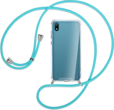 Produktbild von Handykette Backcover-Schutzhülle mit Band (Metall silberfarben) für Huawei Y5 2019 - türkis