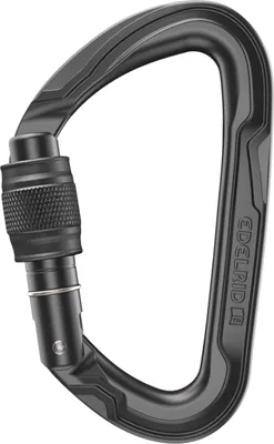 Schwarzer Verschlusskarabiner "Pure Screw" von Edelrid; geeignet für Klettern; mit rutschfestem Griff.