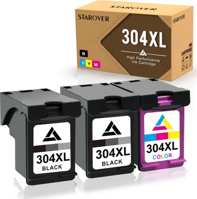 Three ink cartridges and their packaging are shown against a white background.