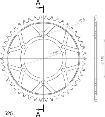 Productafbeelding van Staal kettingtandwiel Supersprox 525 - 46 tanden (zwart) RFE-480:46-BLK | Binnenmaat 110,0 mm, Buitenmaat 130,0 mm, 6 gaten