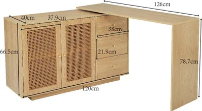 Produktbild von okwish Schreibtisch 360° drehbaren Frisiertisch Eck-Computertisch klappen-Barschrank, Natur