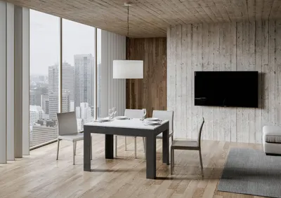 Zdjęcie produktu dla ITAMOBY - Stół rozkładany 120/180x90 cm Bibi Mix blat biały efekt stucco - struktura antracytowy efekt stucco