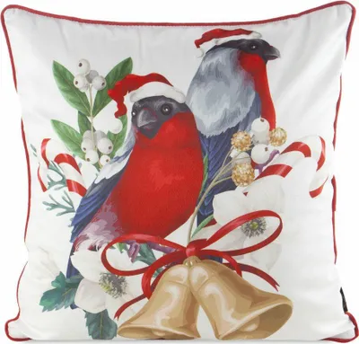 Image de EUROFIRANY | Taie d'oreiller - Housse de coussin de Noël - 45 x 45 cm - Multicolore - Oiseaux - Taie d'oreiller de Noël