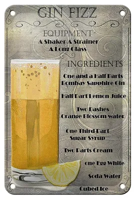 Produktbild von Blechschild Alkohol 12x18cm Gin Fizz Equipment ingredients