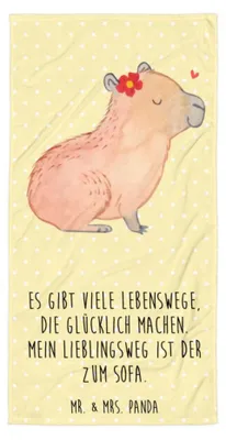 Produktbild von Mr. & Mrs. Panda Strandtuch Capybara Blume - Gelb Pastell - Geschenk, Lustige Sprüche, Handtuch, Duschhandtuch, Großes Badehandtuch, Duschtuch