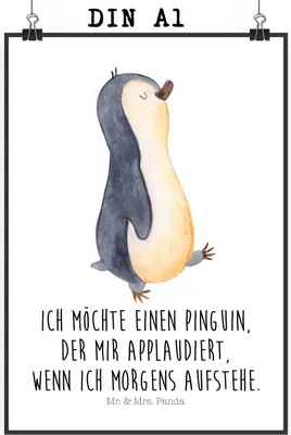 Produktbild von Mr. & Mrs. Panda Bild Pinguin marschieren DIN A1 - Weiß - Geschenk, drucke, Spazieren, Aufstehen, Unausgeschlafen, Bruder, Wandbild, Familie, Wanddekoration, Kunstdruck