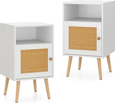 Immagine prodotto di Comodino - Comò in legno - Ripiano aperto e anta - Stile marocchino moderno - Naturale