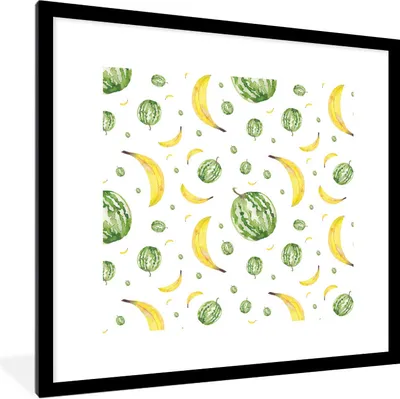 Produktbild von MuchoWow® Gerahmtes Poster Wassermelonen - Bananen - Schablonen 40x40 cm - Poster mit Schwarzem Bilderrahmen Wandposter Rahmen Foto Bilder - Poster - Plakat im Rahmen