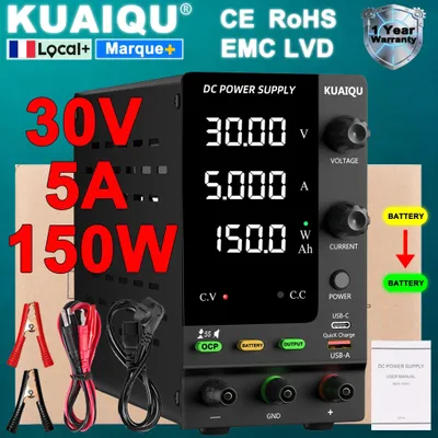 Obrázek produktu pro Laboratorní napájecí zdroj – regulovatelný DC zdroj – 0–30V, 0–5A, 150W – stabilizované napětí a proud – 220V vstup – jeden výstup – 30V, 5A, 150W