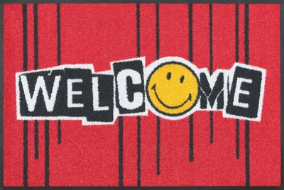 Produktbild von Waschbare Fußmatte Smiley - Welcome Stripes red - ca 50 x 75 cm Wash+Dry