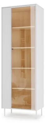 Produktbild von Furniture24 Vitrienschrank Liba Lb-01 Vitrine 67 Cm 197 X 41 Cm Mdf Weiß Seidenmatt / Eiche Vincenza