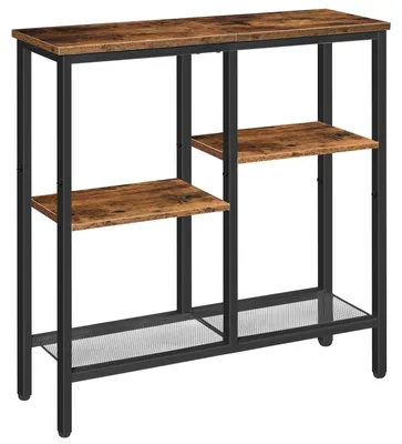 Immagine prodotto di Tavolo da ingresso consolle - Stretto - 75 cm - Marrone vintage e nero - Quattro ripiani su diversi livelli, per corridoio e soggiorno