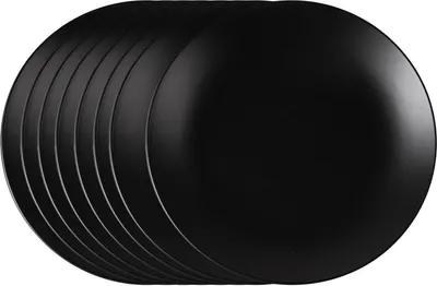 A stack of black dinner plates.