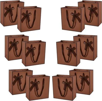 Produktbild von Famanu Papiertüten mit Henkel - 12 Stück, 14 x 7 x 15 cm, mit Schleifenband, für Geschenke und Feiern