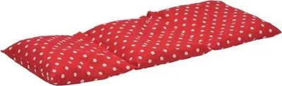 Image de Coussin chauffant aux noyaux de cerise Cervico - Coussin ergonomique pour la nuque, 50x20cm - Rouge avec des sphères blanches pour une thérapie relaxante par la chaleur et le froid.