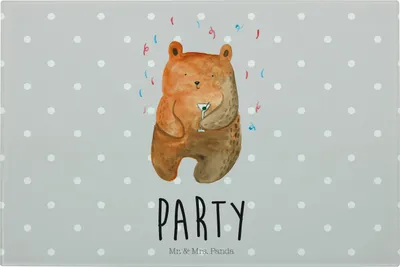 Produktbild von Mr. & Mrs. Panda Schneidebrett Aus Glas Bär Party - Grau Pastell - Geschenk, Lustig, Geburtstag, Gute Laune, Teddy, Geburtstagsgeschenk, Schneidplatte, schneidbrett
