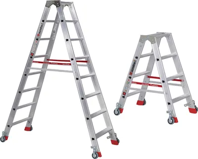 Produktbild von Euroline Premium 30573 Stufenstehleiter mit Federrollen und Feststellern 2x3 Stufen