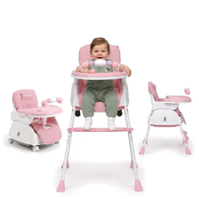 Imagen del producto de Silla alta Twinky® para bebés - Rosa - Silla alta infantil 2 en 1 - Silla plegable para comedor, compatible con cochecitos - Silla que crece con el niño y silla para bebés recién nacidos