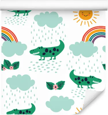 Produktbild von 10m VLIES TAPETE Rolle Kinderzimmer Krokodile Blumen Regenbogen Sonne XXL