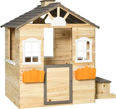 Produktbild von Spielhaus Für Kinder Holz Kinderspielhaus Mit Fenster Briefkasten Outdoor Gartenspielhaus Mit Blumentopfrack Holzspielhaus Für 3-7 Jahre