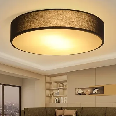 Produktbild von ZMH Deckenleuchte Runde Deckenleuchte Schlafzimmer – schwarze Stoff 2 Glühbirnen E27 Moderne Küchenlampe mit Stoff Schirm Flur Lampe für Wohnzimmer Küche Flur Durchmesser 38 cm