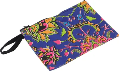 Produktbild von Farbenfrohe Boho Kosmetiktasche, Upcycling Etui, Stiftmäppchen - Dunkelblau, Uni - Erwachsene, Baumwolle, 12*18*1 cm, Kleine Taschen für Kosmetik, Schreibzeug, Mehr
