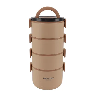 Image de Boîte à lunch isotherme, boîte à lunch portable en acier inoxydable 304, boîte à bento anti-fuite avec couvercle pour le camping, le bureau, l'école, 4 couches