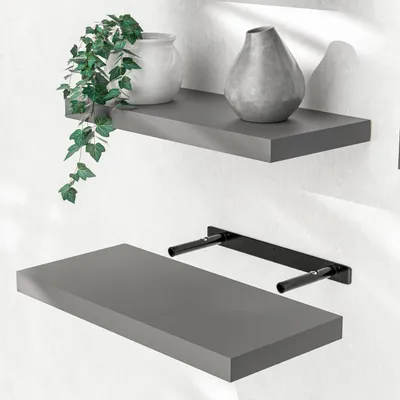 Produktbild von CASARIA® Wandregal Holz Grau Regal mit Halterung 15kg Tragkraft Hängeregal Küche Wohnzimmer Flur Wand Schweberegal Bücherregal Regalbrett Schwebend Matt 50cm