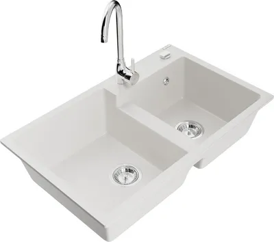 Produktbild von Mexen Tomas 2-Becken-Granitspüle mit Mischbatterie Telma, Weiß - 6516-20-670200-00