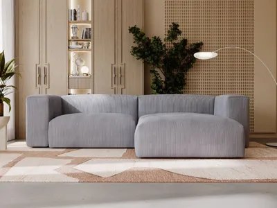 Produktbild von GrainGold Ecksofa L-Form Landi Rechts - Moderne Cord Ecksofa, Wohnzimmer Sofa - Eckcouch Grau (Lincoln 85)