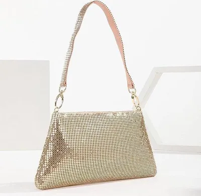 Imagen del producto de Famanu Clutch, bolso de mano con detalles brillantes de aluminio, color plateado