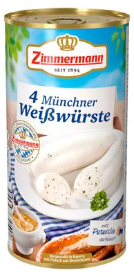Image de Zimmermann 4 Saucisses blanches typiques de Munich ATG 250g Classique 530g