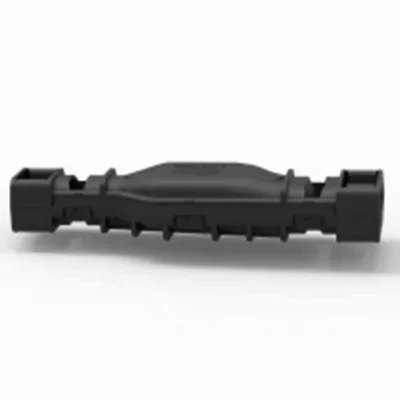 A black electrical connector is shown against a white background.