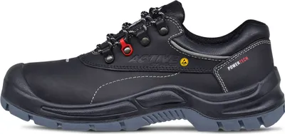 A single black safety shoe shown from the side against a white background.
