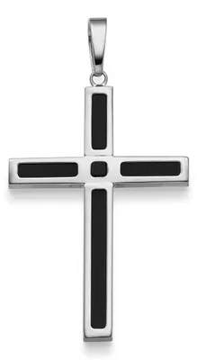 Produktbild von Anhänger Kreuz mit Onyx schwarz 47x24,5mm 585 Gold Weißgold glänzend schlicht