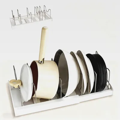 Produktbild von Topfdeckelhalter, Deckelhalter Verstellbares Pfannen Organizer,Topfdeckel Organizer mit 8 Verstellbaren Teiler,Deckelhalter Küche Ausziehbarer Halter mit Bodenplatte (Weiß)