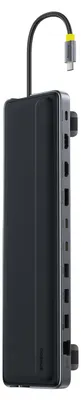 Produktbild von Baseus EliteJoy EH3 Dockingstation – 12-in-1 USB-C Hub – 2x HDMI 4K@60Hz, DisplayPort 4K@60Hz, 2x USB-C (10 Gb/s), 2x USB-A (5 Gb/s), USB-A (480 Mb/s), SD/microSD 3.0, RJ45 (1 Gigabit), USB-C Power Delivery – grau