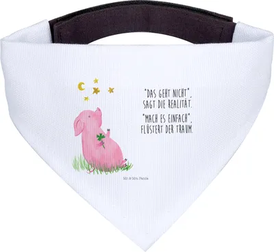 Produktbild von Mr. & Mrs. Panda Halstuch Schwein Glück - Weiß - Geschenk, Motivation, Hund, Ziele, Sterne, Hunde-Halstuch, Hunde, Glücksbringer, Lustige Sprüche, Träume, Für
