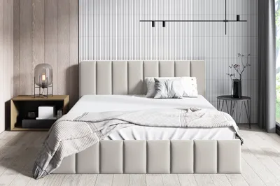 Produktbild von GUTTO Polsterbett nach Maß  Doppelbett Liegefläche 180 x 200 cm Holz-Lattenrost Beige-Farbe Bett aus Velours
