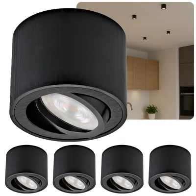 Produktbild von Sweet LED Aufbaustrahler 4er Set schwenkbar flach – LED Deckenspots rund schwarz 5W 230V warmweiß