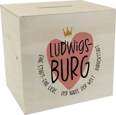 Produktbild von Ludwigsburg Spardose aus Holz mit Herz und Text