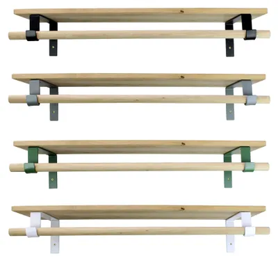 Produktbild von Garderobe GARD Neukölln | Wandgarderobe mit Ablage aus Holz | Set Kleiderstangenhalterung mit Regal zur Wandmontage | Eiche & Metall (inklusive 100cm Kleiderstange & Regalboden, Weiß)