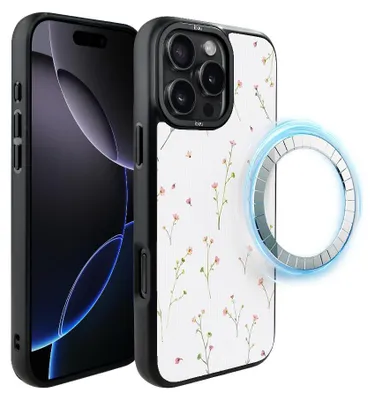Zdjęcie produktu dla Etui do iPhone 16 Pro, kompatybilne z MagSafe, czarne matowe boki, kwiaty polne
