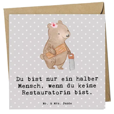 Produktbild von Mr. & Mrs. Panda Grußkarte Restauratorin Herz - Grau Pastell - Geschenk, Klappkarte, Glückwunschkarte, faltkarte, anlasskarte, doppelkarte