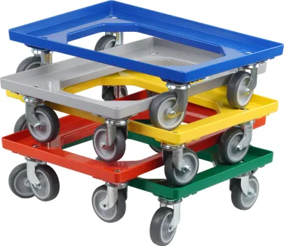 Produktbild von 5 x Stück Transportroller für Kisten 600x400 mm 4 Lenkrollen in versch. Farben