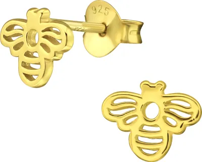 Produktbild von 925 Sterling Silber Ohrstecker vergoldet mit Biene