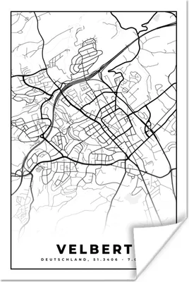 Produktbild von MuchoWow® Poster Karte - Velbert - Stadtplan 40x60 cm - Plakate für die Wand - Poster Babyzimmer