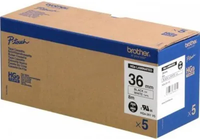 Produktbild von Brother HGE-261V5 - Schwarz auf Weiß - Rolle (3,6 cm x 8 m) 5 Kassette(n) laminiertes Band - für P-Touch PT-9500pc, PT-9700PC, PT-9800PCN, P-Touch R RL-700S