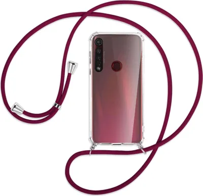 Produktbild von Handykette Backcover-Schutzhülle mit Band (Metall silberfarben) für Motorola Moto G8 Plus - dunkelrot